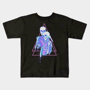 Pink Floral Skeletons - Elegantly Ethereal Gothic Art Kids T-Shirt